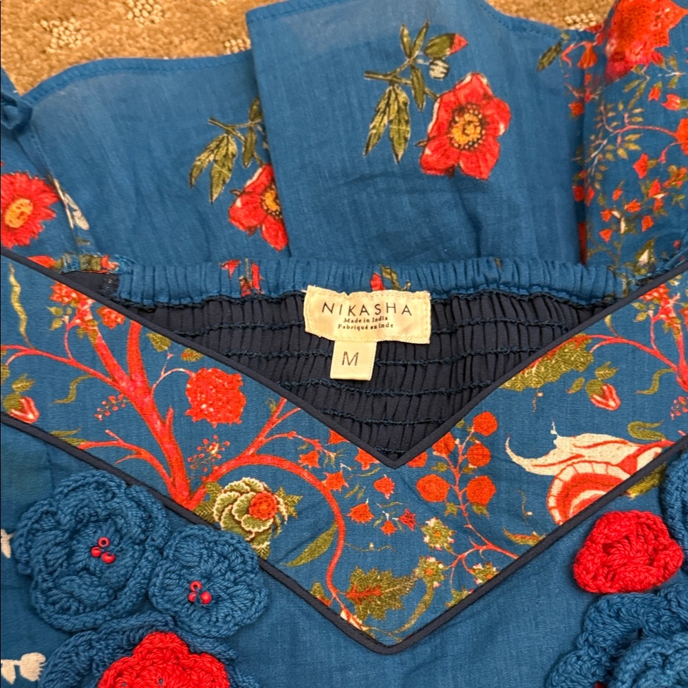 Anthropologie Nikasha Blue Floral Crochet Babydoll Tank Camisole - Picture 8 of 8
